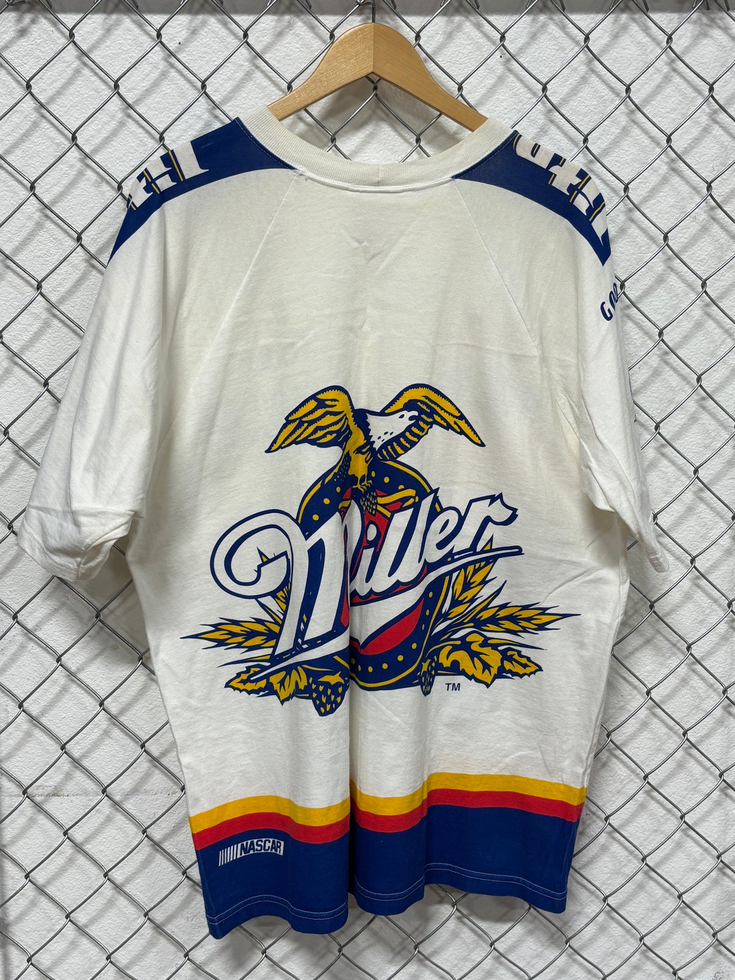 Vintage 90's NASCAR Miller Lite Racing Team AOP Graphic Tee Size XL
