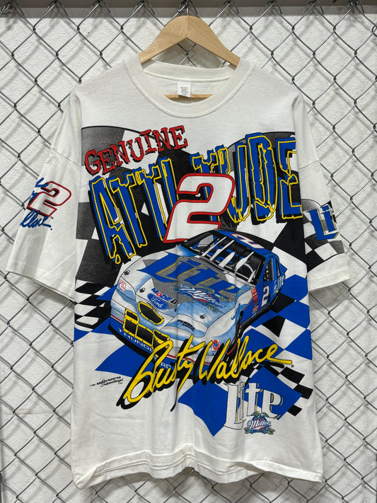 Vintage 90's NASCAR Rusty Wallace Genuine Attitude AOP Racing Tee Size XL