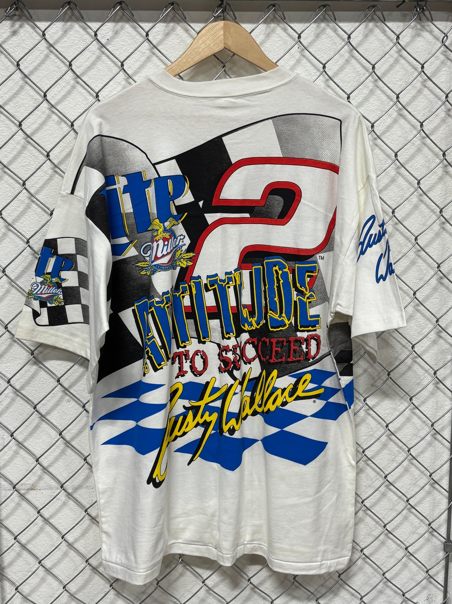 Vintage 90's NASCAR Rusty Wallace Genuine Attitude AOP Racing Tee Size XL