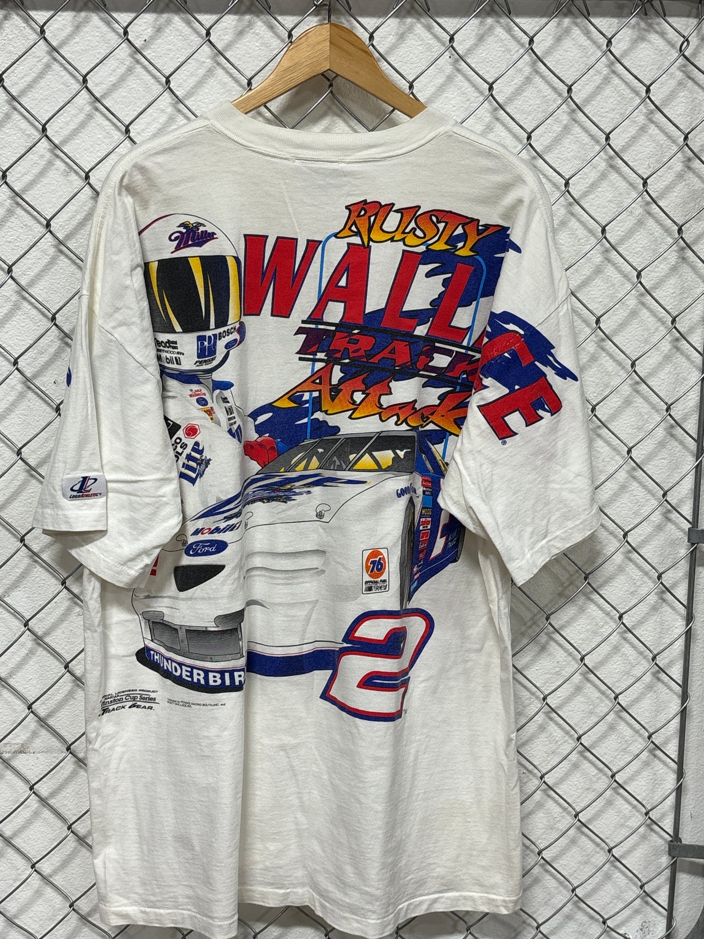 Vintage 90's NASCAR Rusty Wallace Track Attack AOP Racing Tee Size XL