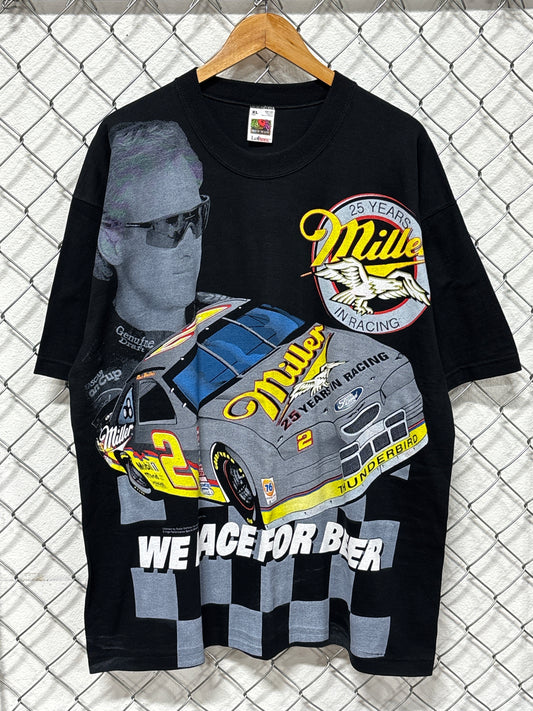 Vintage 90's NASCAR Miller Lite We Race for Beer AOP Tee Size XL