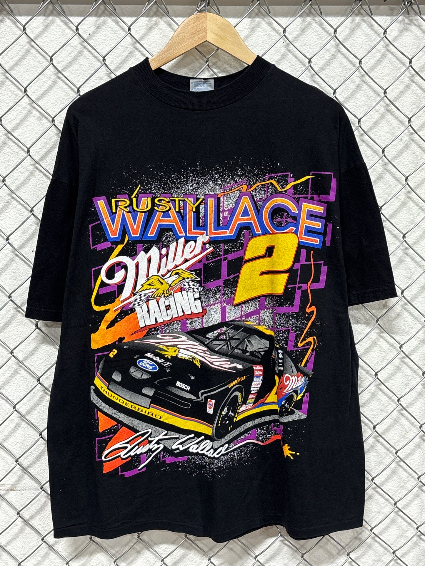Vintage 90's NASCAR Rusty Wallace Miller Racing Big Print AOP Tee Size XL