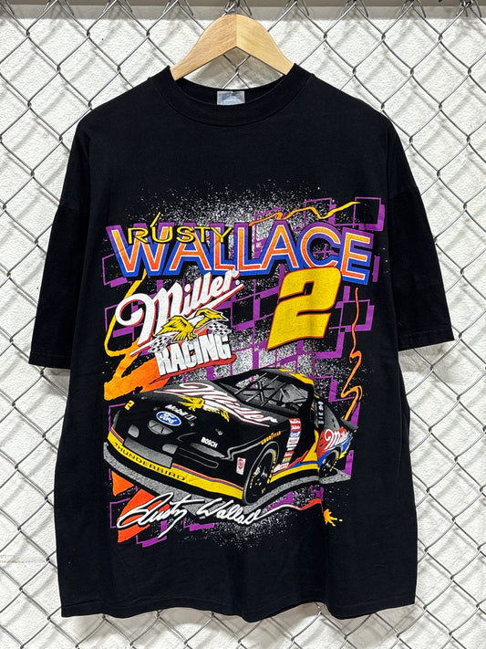 Vintage 90's NASCAR Rusty Wallace Miller Racing Big Print AOP Tee Size XL
