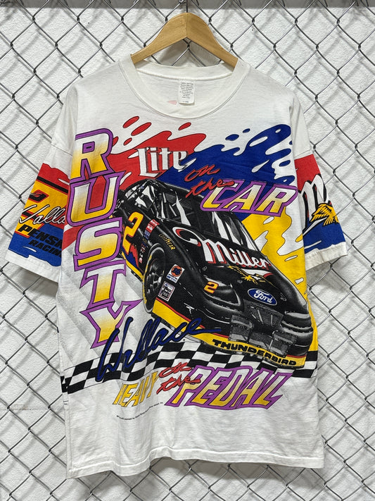 Vintage 90's NASCAR Rusty Wallace Lite on the Car Heavy on Pedal AOP Tee Size XL