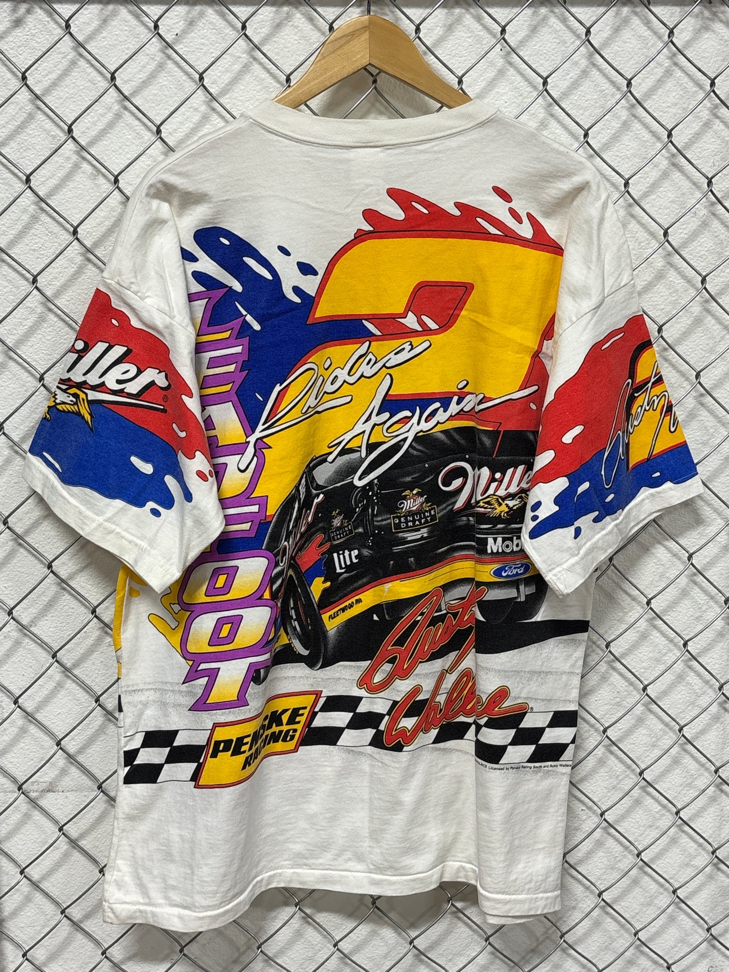 Vintage 90's NASCAR Rusty Wallace Lite on the Car Heavy on Pedal AOP Tee Size XL