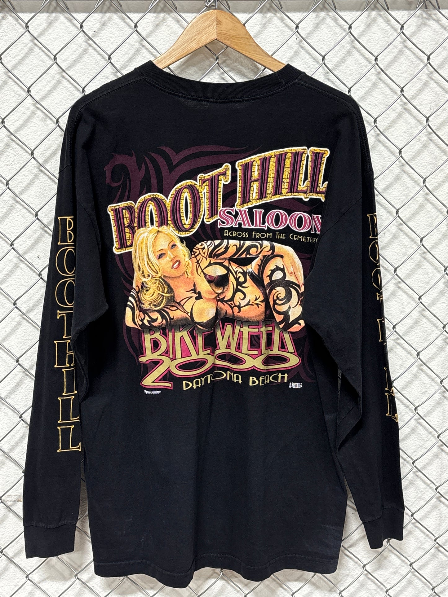 Vintage 2000 Boot Hill Saloon Biker Babe Long Sleeve Shirt Size XL
