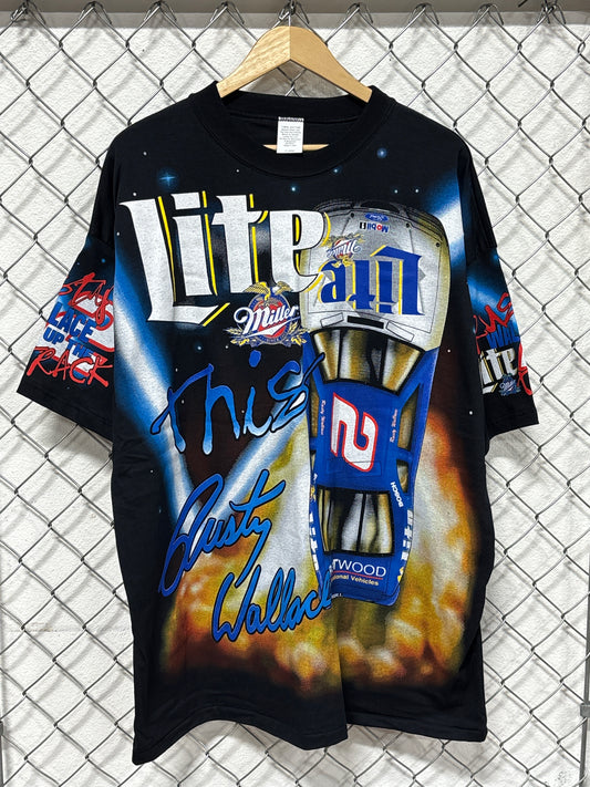 Vintage 90's NASCAR Rusty Wallace Lite It Up Racing AOP Tee Size XL