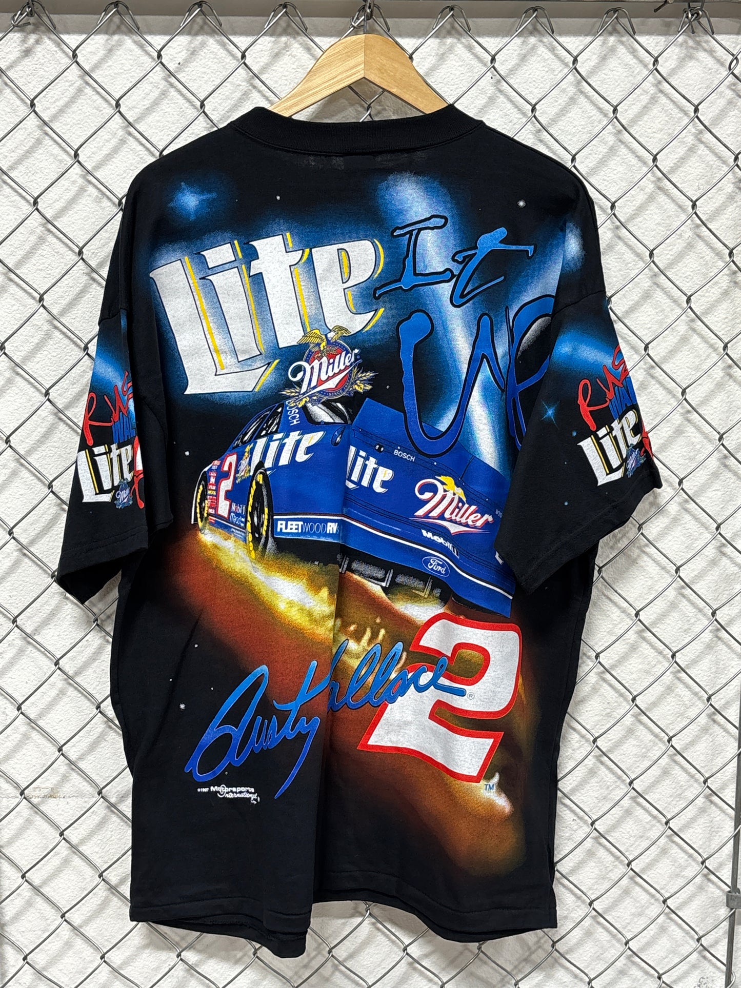 Vintage 90's NASCAR Rusty Wallace Lite It Up Racing AOP Tee Size XL