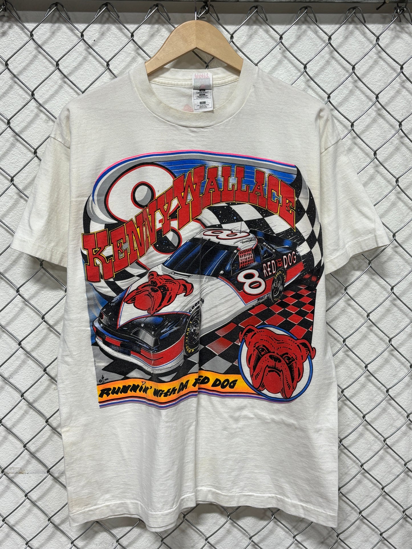 Vintage 90's Kenny Wallace Red Dog Drag Racing Tee Size XL