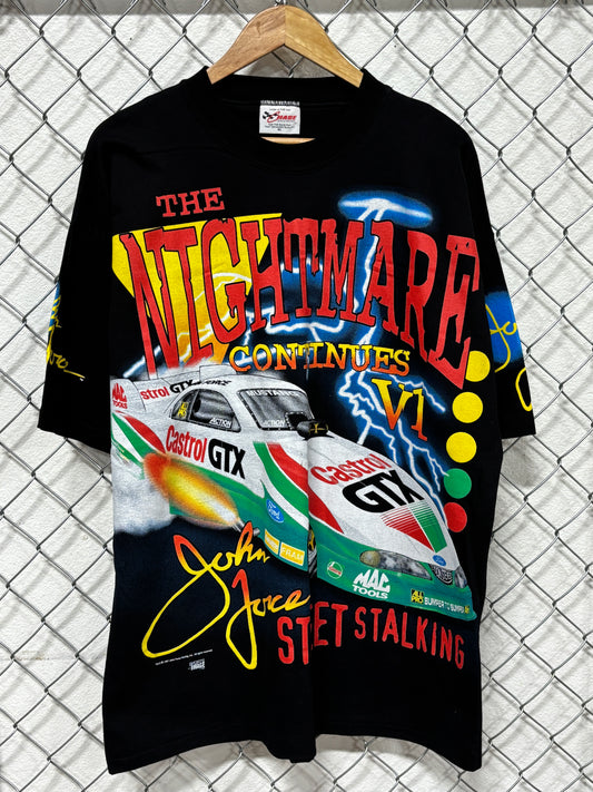 Vintage 90's John Force Nightmare Continues Drag Racing AOP Tee Size XL
