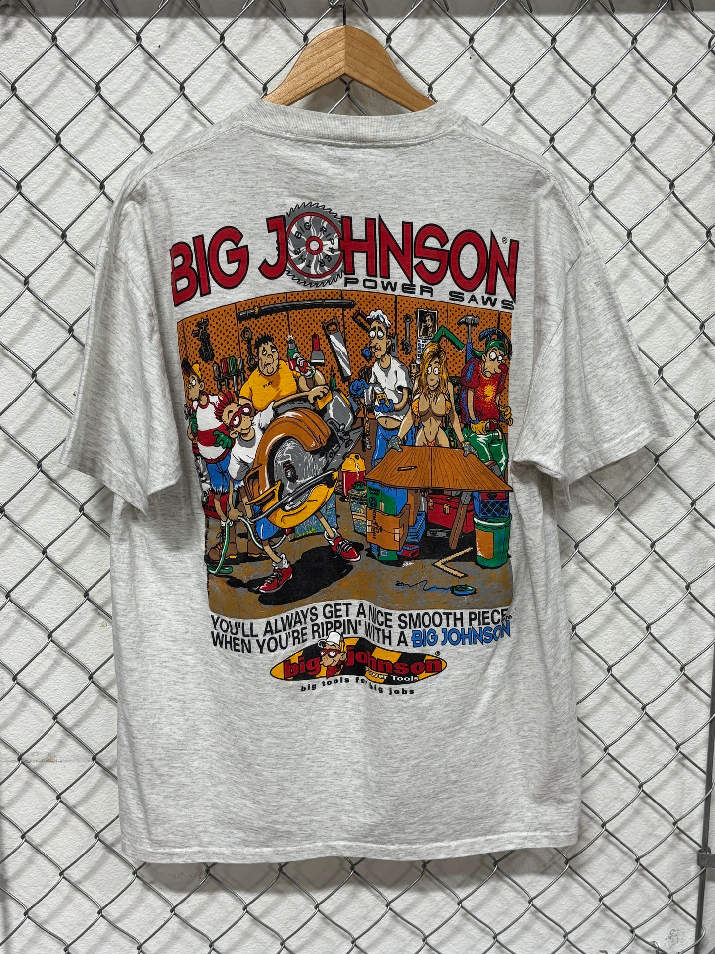 Vintage 90's Big Johnson Power Tools Funny Graphic Tee Size XL
