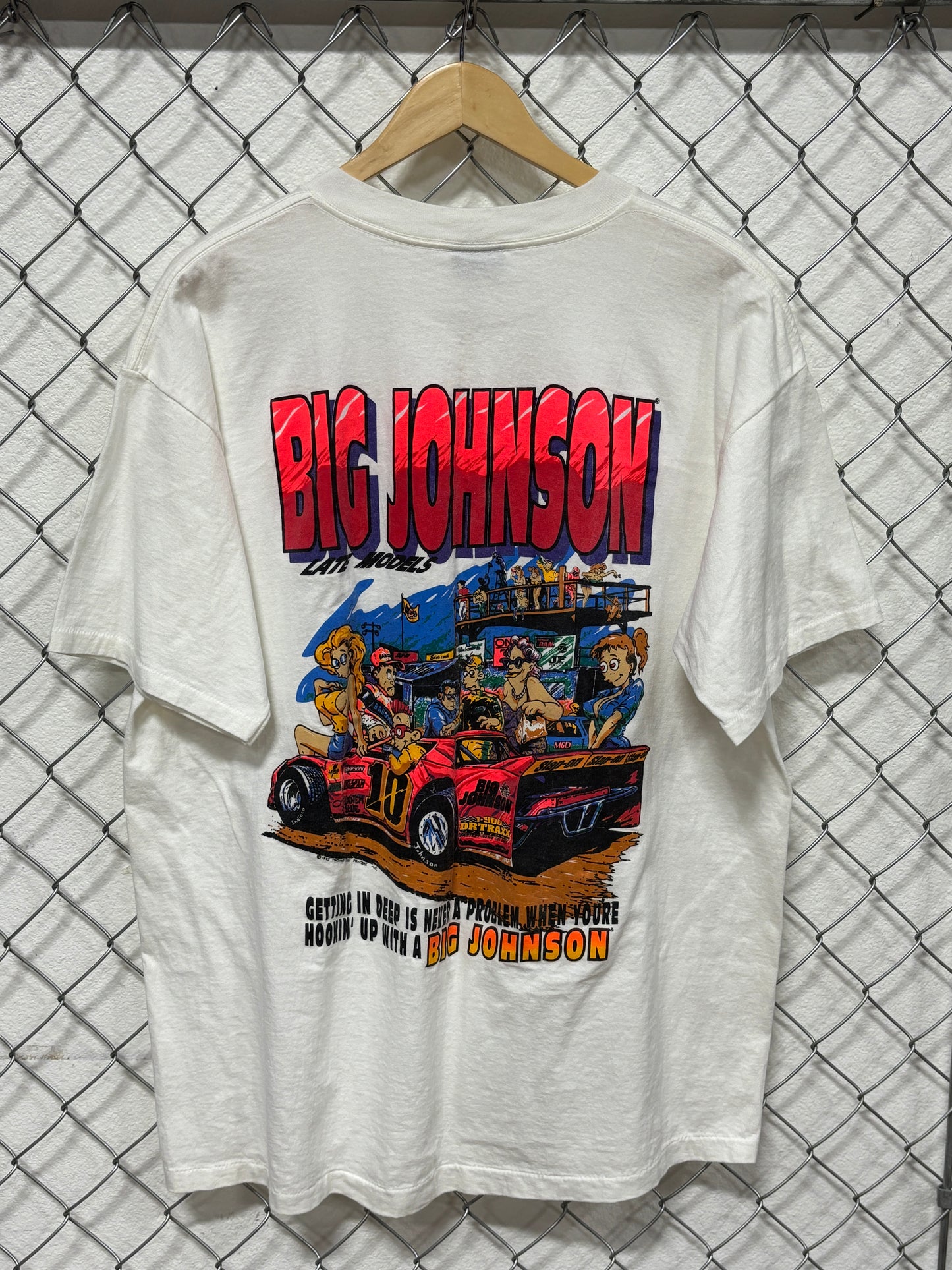 Vintage 90's Big Johnson Late Model Cars Funny Graphic Tee Size XL