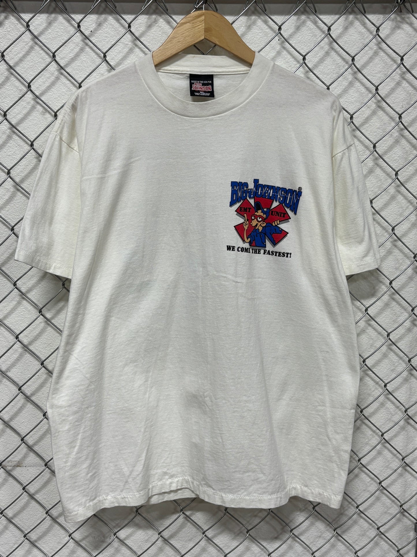 Vintage 90's Big Johnson EMT Services Come Fastest Funny Graphic Tee Size XL