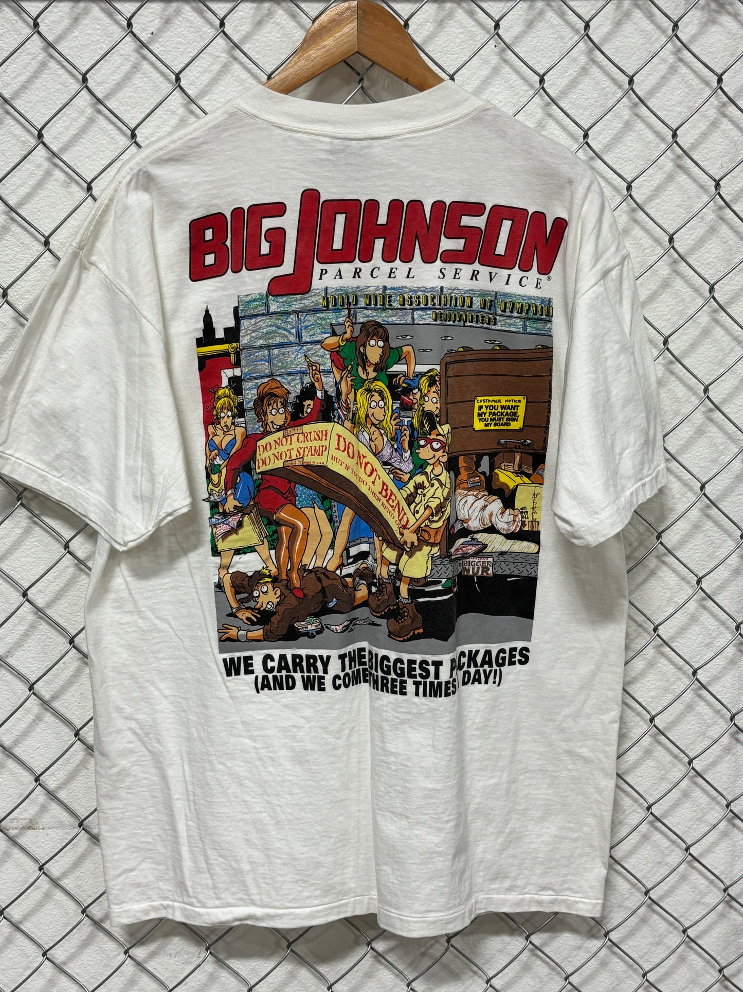 Vintage 90's Big Johnson Parcel Service Funny Graphic Tee Size XL