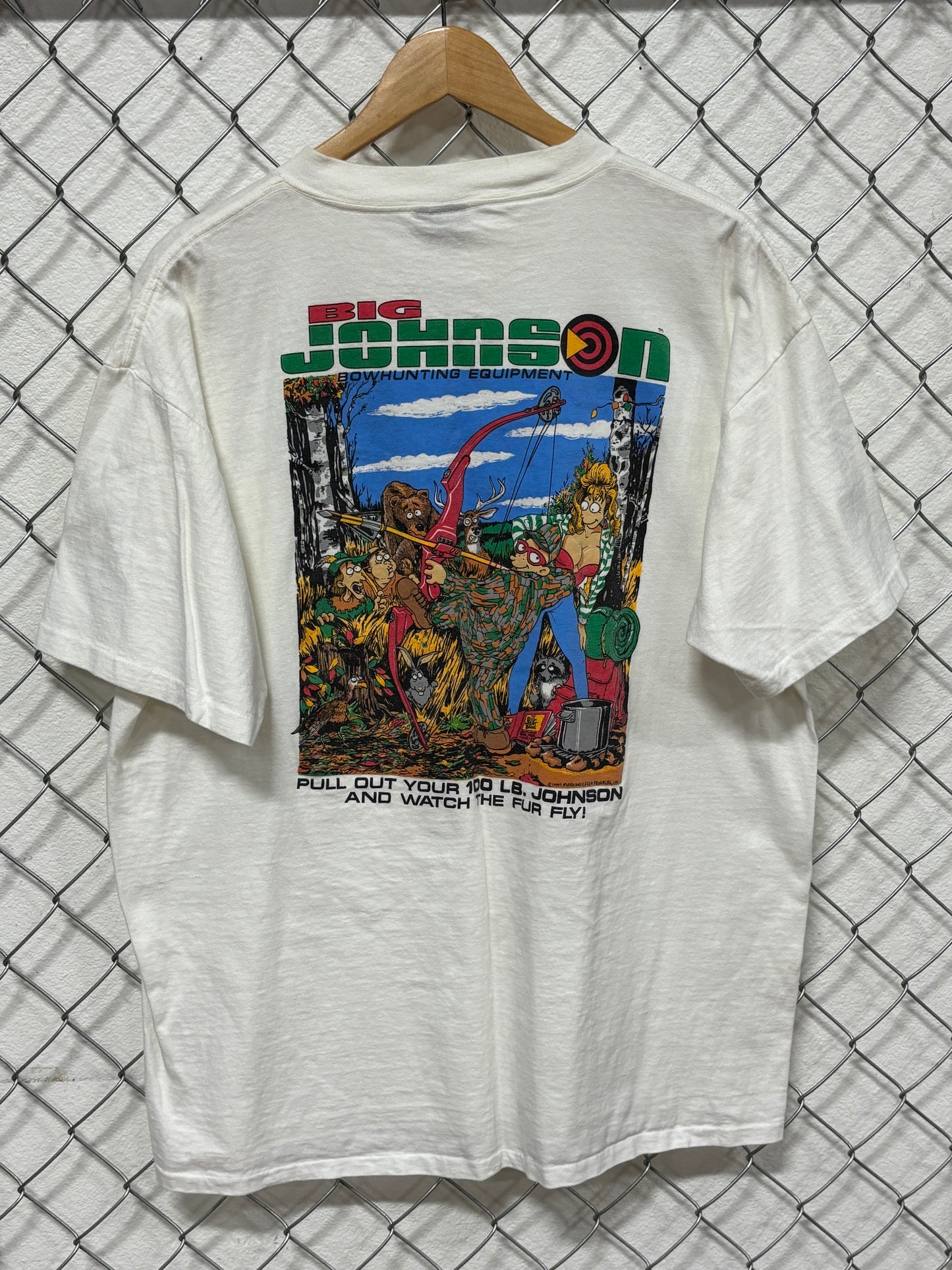 Vintage 90's Big Johnson Bowhunting Equipment Funny Graphic Tee Size XL