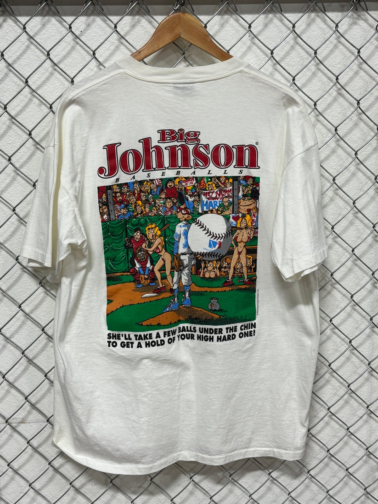 Vintage 90's Big Johnson Baseballs Funny Graphic Tee Size XL