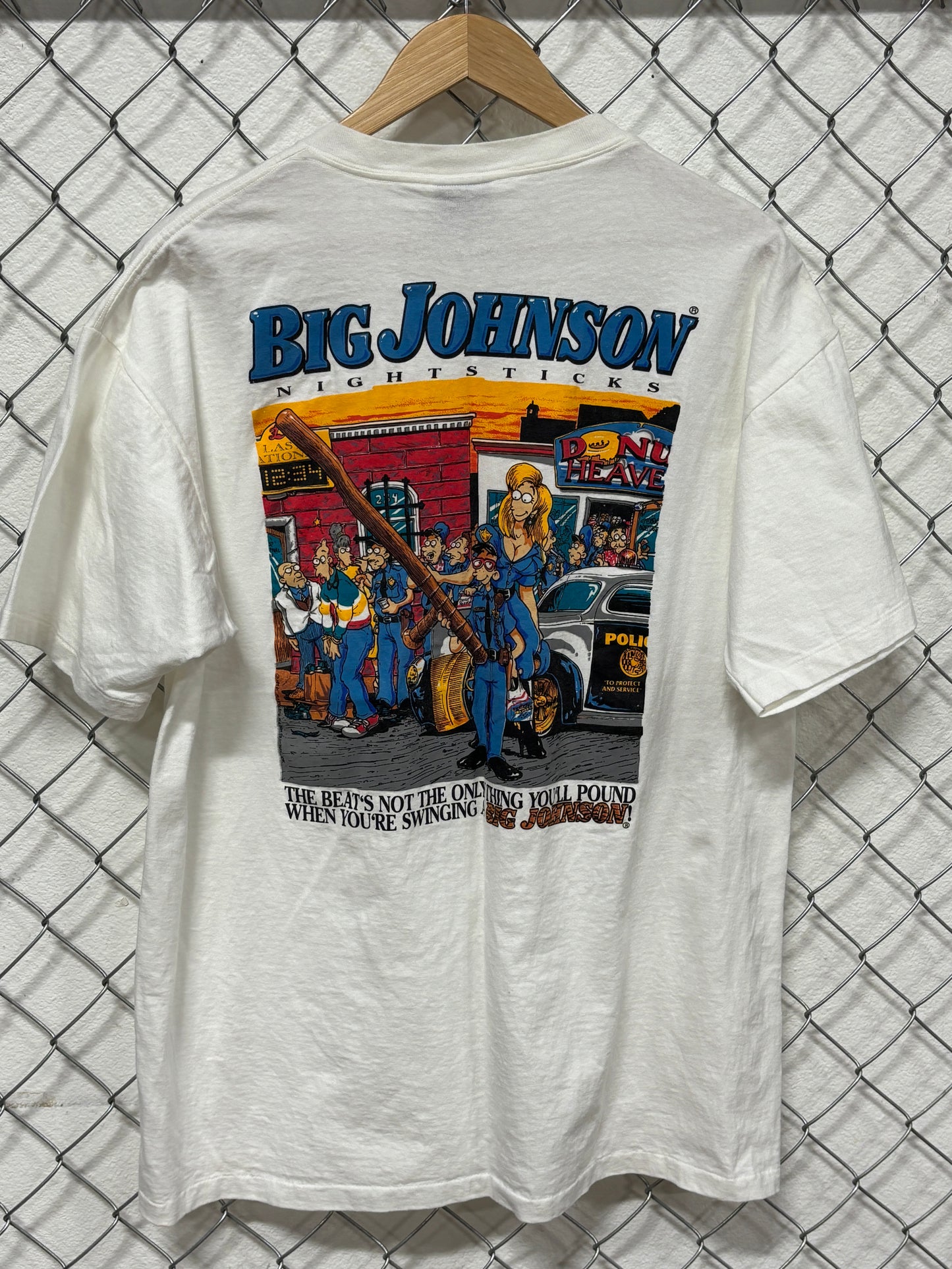 Vintage 90's Big Johnson Nightsticks Police Funny Graphic Tee Size XL