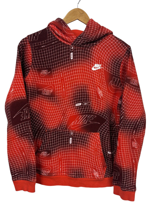 Nike Grid Swoosh Graphic Red Pullover Hoodie Size Large