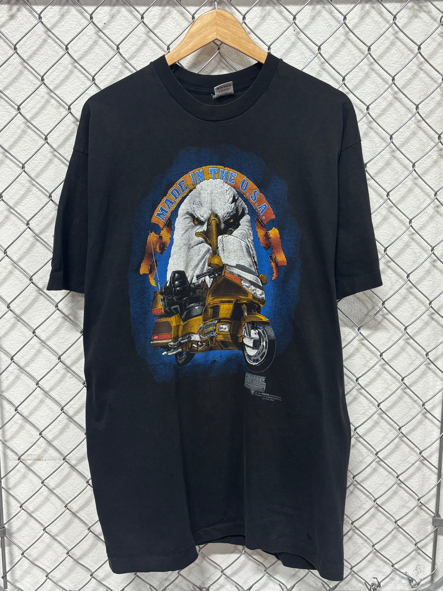 Vintage 1993 Tour America Bald Eagle Biker Graphic Tee Size XXL