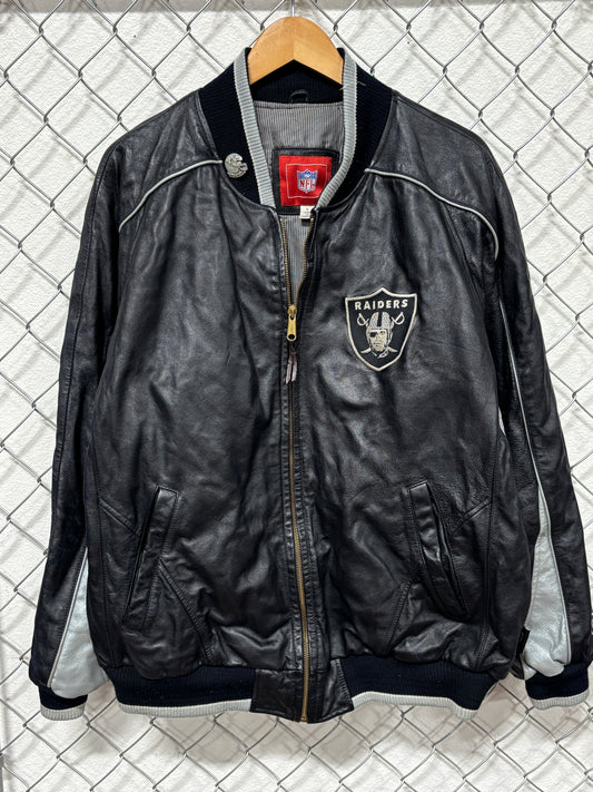 Vintage Y2K Oakland Raiders Leather Zip Up Jacket Size Large