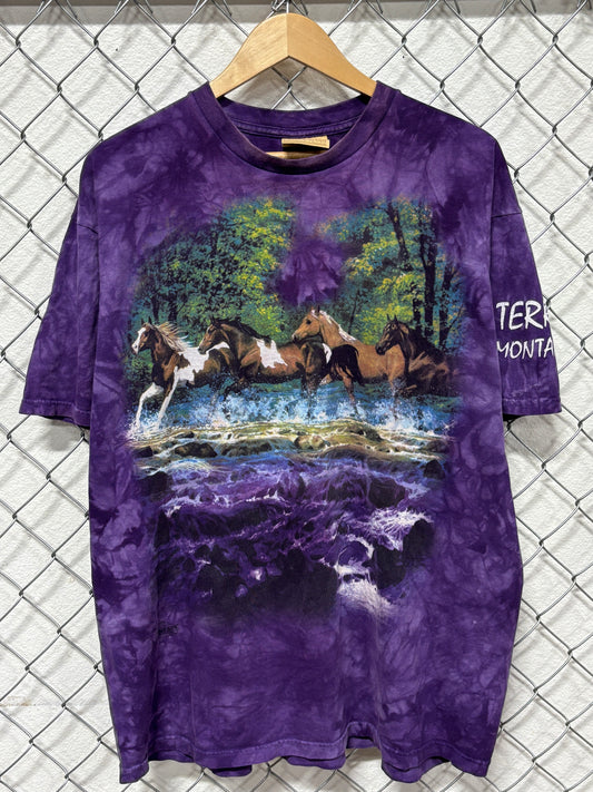 Vintage The Mountain Wild Horses All Over Print Nature Tee Size XL