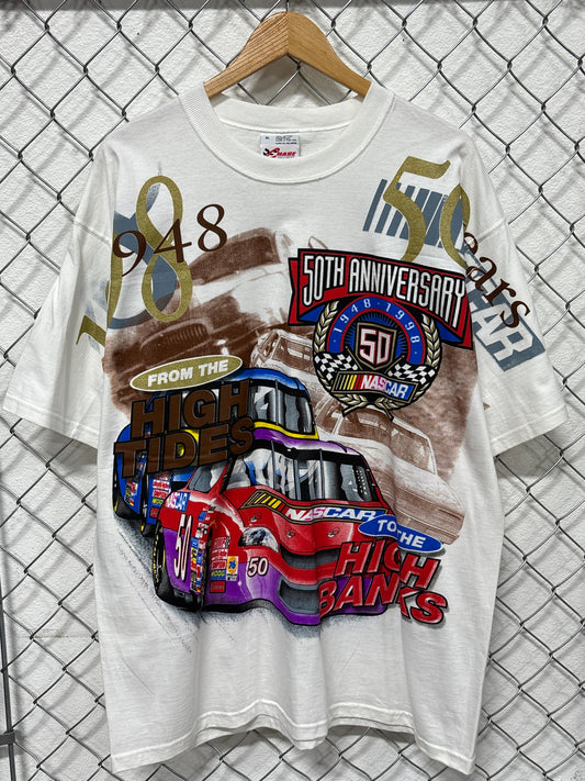 Vintage 1998 NASCAR 50th Anniversary Racing AOP Graphic Tee Size XL