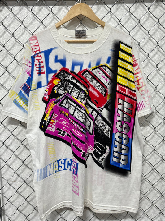 Vintage 90's NASCAR No Second Chances AOP Racing Graphic Tee Size XL