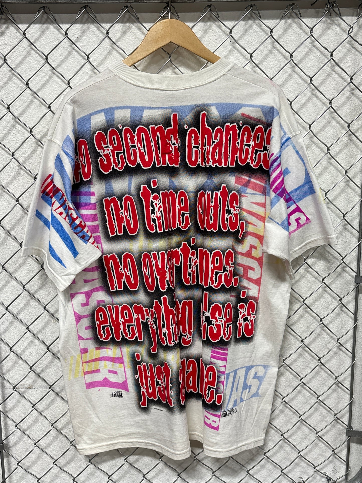 Vintage 90's NASCAR No Second Chances AOP Racing Graphic Tee Size XL