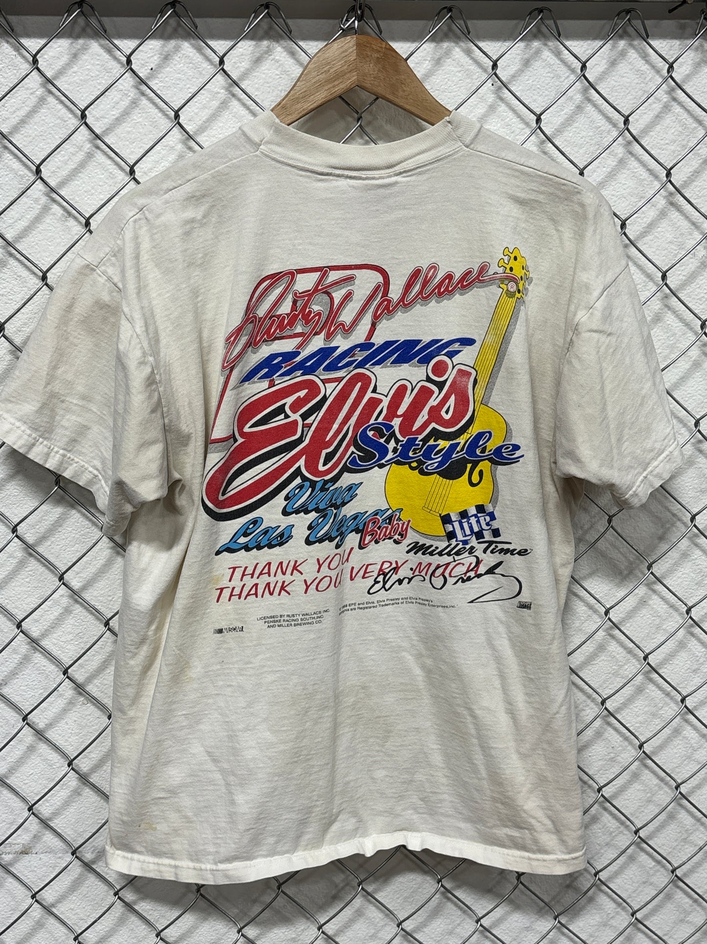 Vintage 90's Rusty Wallace Elvis Style Racing Graphic Tee Size XL