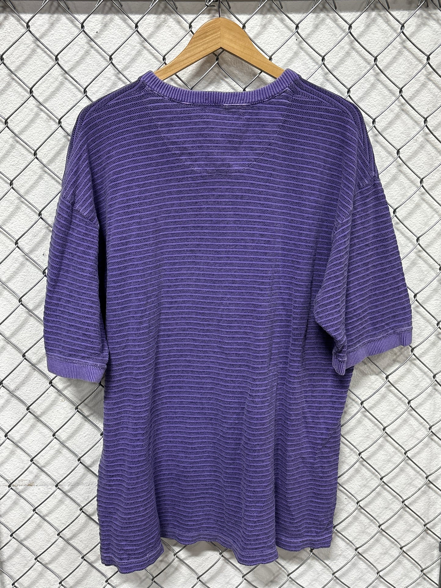 Vintage 90's Rocke Gear Purple V Neck Striped Tee Size Large