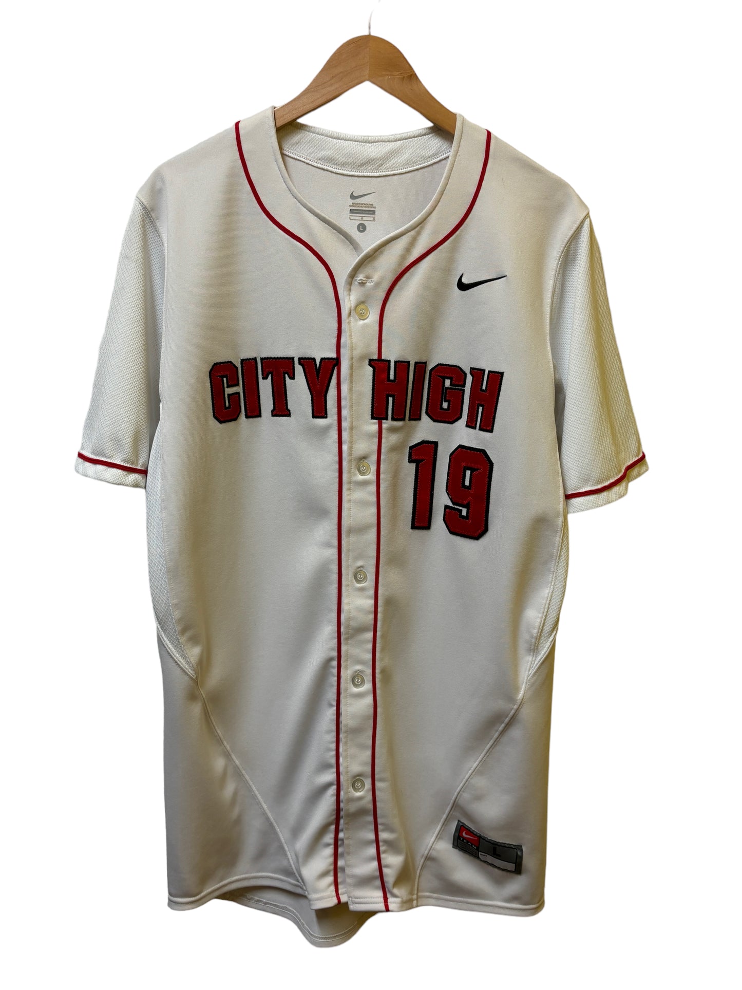Nike City High Embroidered Baseball Jersey #19 Size Large