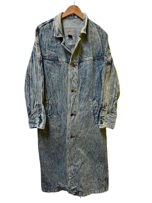 Vintage 80's Acid Wash Denim Long Coat Duster Jacket Size Medium