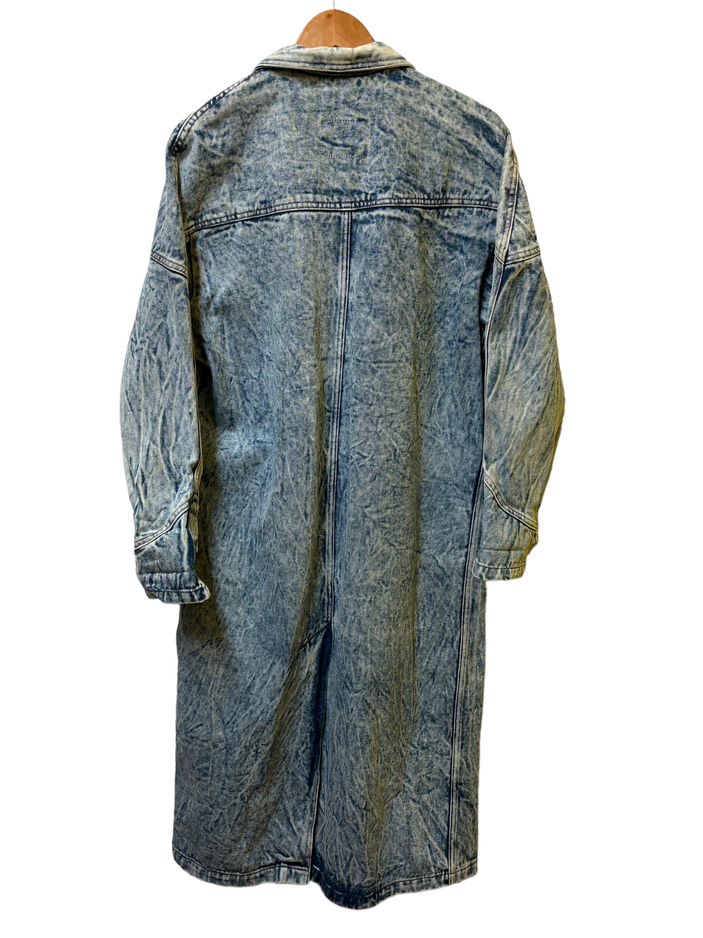 Vintage 80's Acid Wash Denim Long Coat Duster Jacket Size Medium