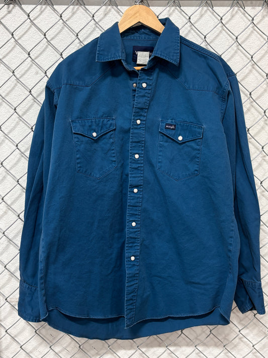 Wrangler Blue Pearl Snap Button Up Western Shirt Size XXL