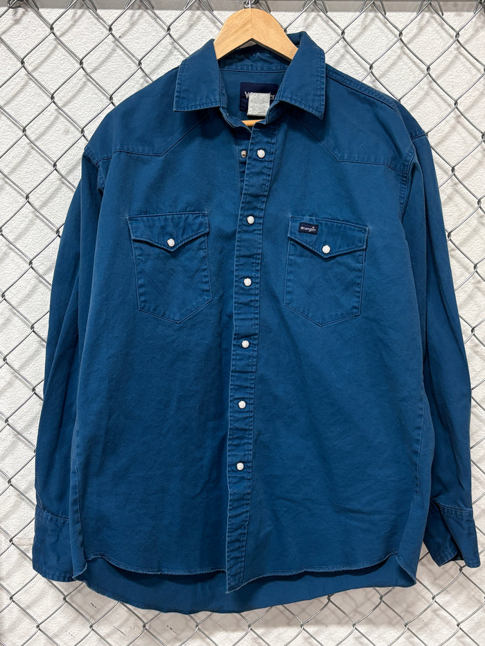 Wrangler Blue Pearl Snap Button Up Western Shirt Size XXL