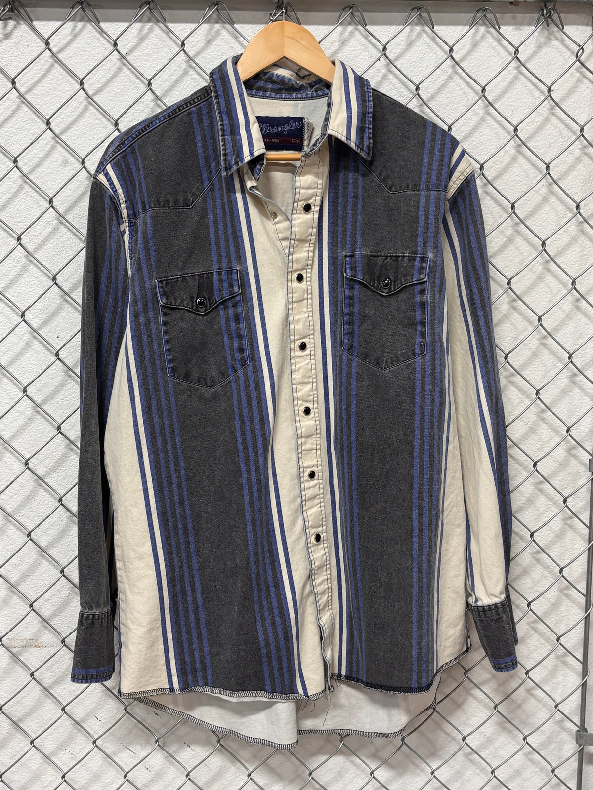 Vintage Wrangler Pearl Snap Striped Brushpopper Button Up Western Shirt Size XL