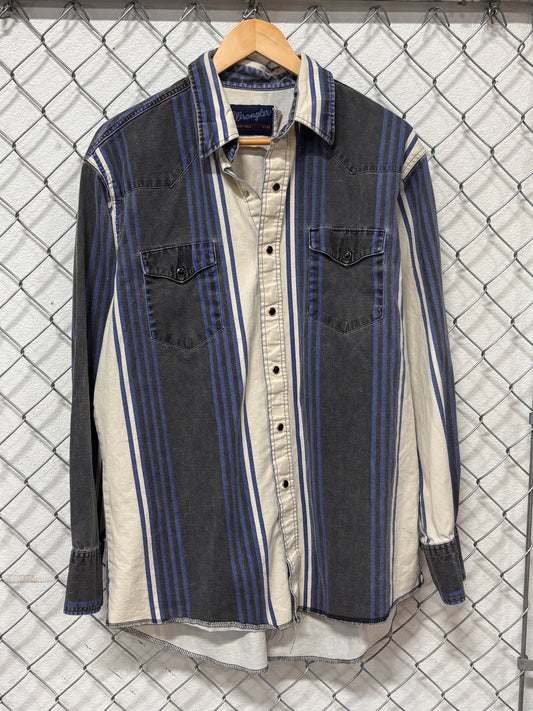 Vintage Wrangler Pearl Snap Striped Brushpopper Button Up Western Shirt Size XL