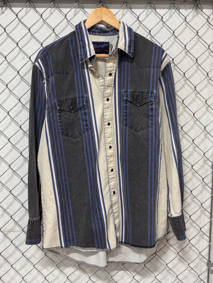 Vintage Wrangler Pearl Snap Striped Brushpopper Button Up Western Shirt Size XL