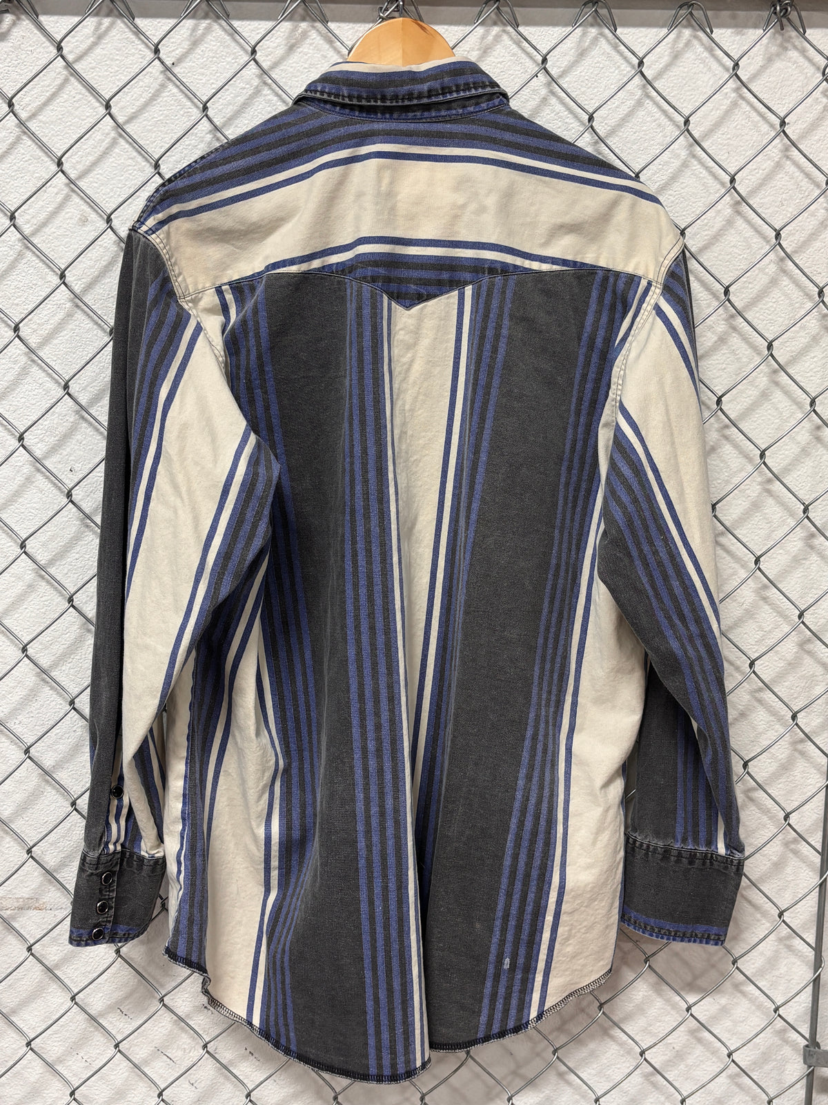 Vintage Wrangler Pearl Snap Striped Brushpopper Button Up Western Shirt Size XL