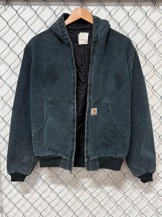Vintage Carhartt Heart Green Zip Up Work Wear Jacket Size Small (XL Youth)