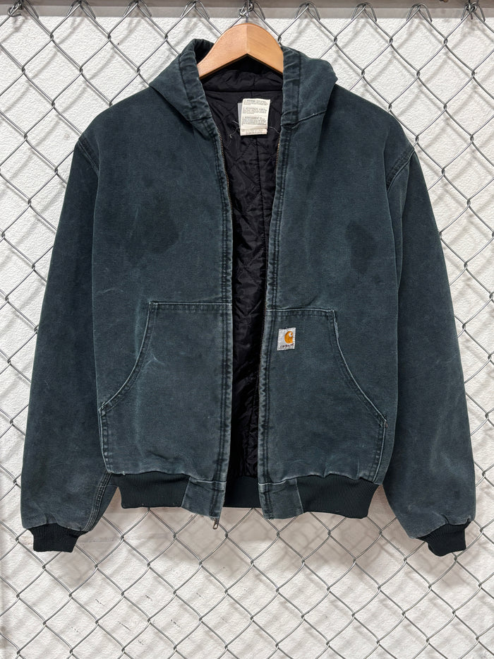 Vintage Carhartt Heart Green Zip Up Work Wear Jacket Size Small (XL Youth)