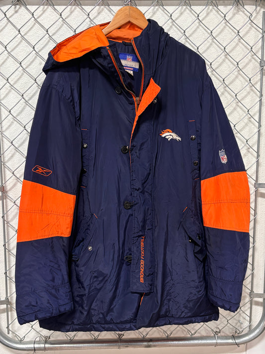 Y2K Denver Broncos Reebok NFL Logo Puffer Jacket Size Large