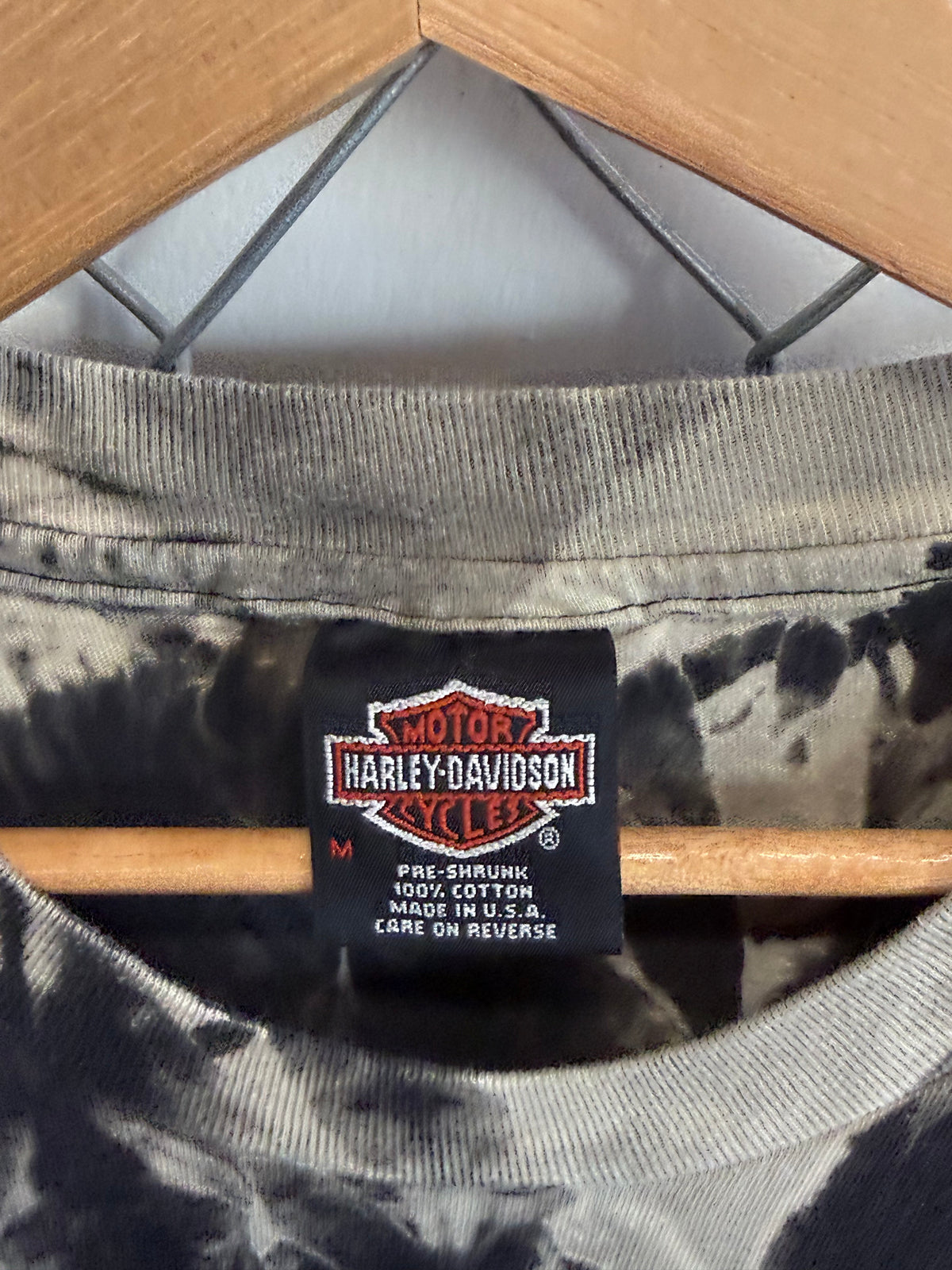 Vintage 1995 Harley Davidson Patches USA Flag Tie Dye Tee Size Medium