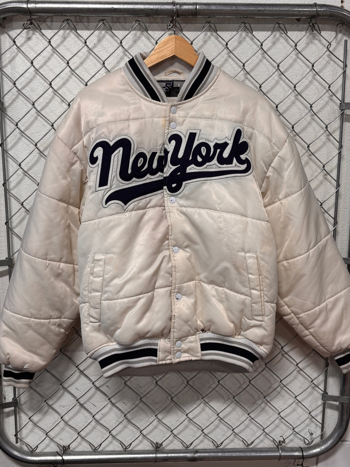 Y2K New York Yankees White Puffer Bomber Jacket Size Large