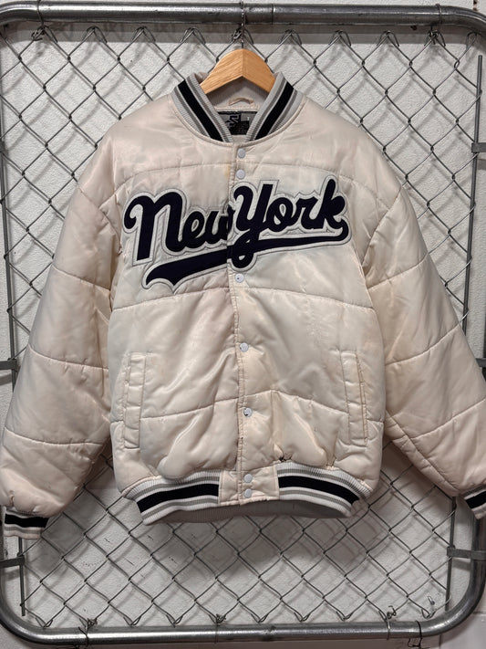 Y2K New York Yankees White Puffer Bomber Jacket Size Large