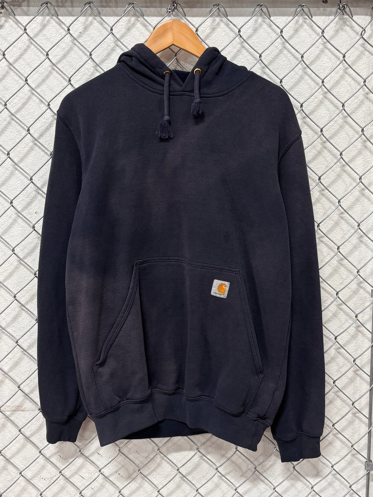 Carhartt Faded Navy Blue Classic Logo Hoodie Size Small