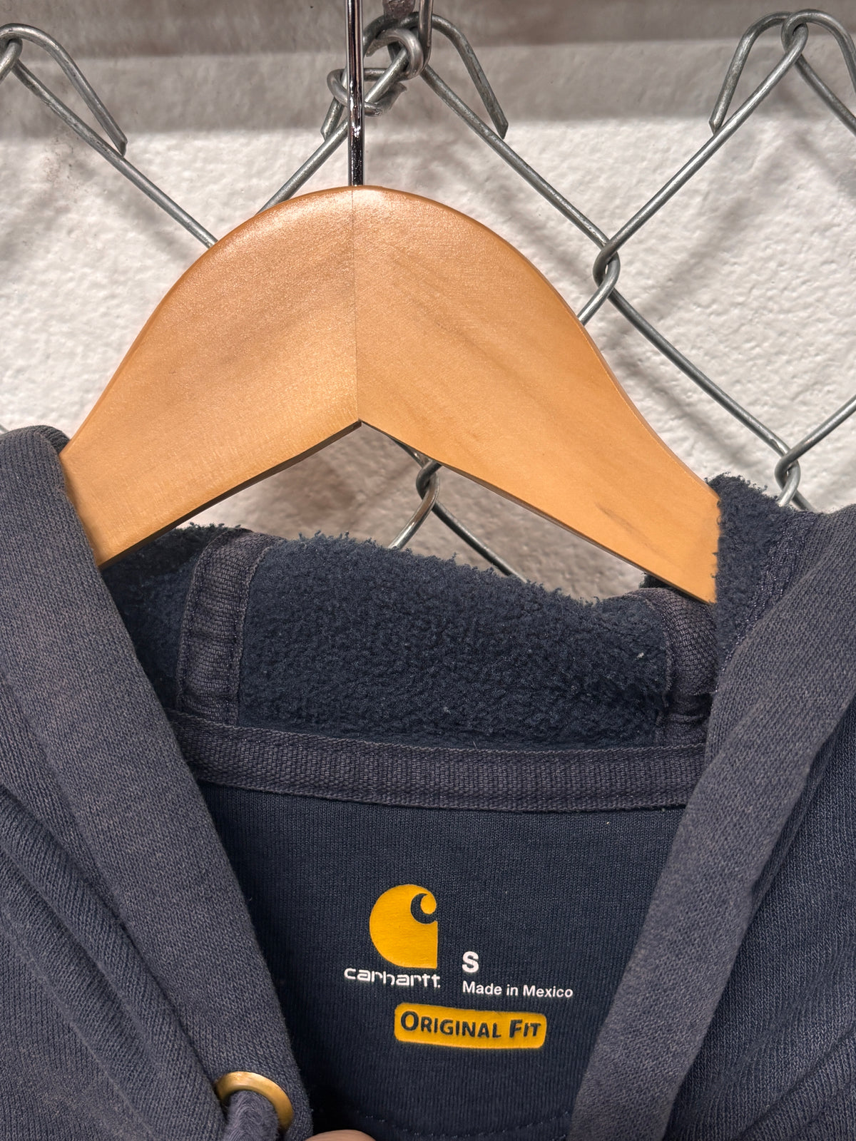 Carhartt Faded Navy Blue Classic Logo Hoodie Size Small