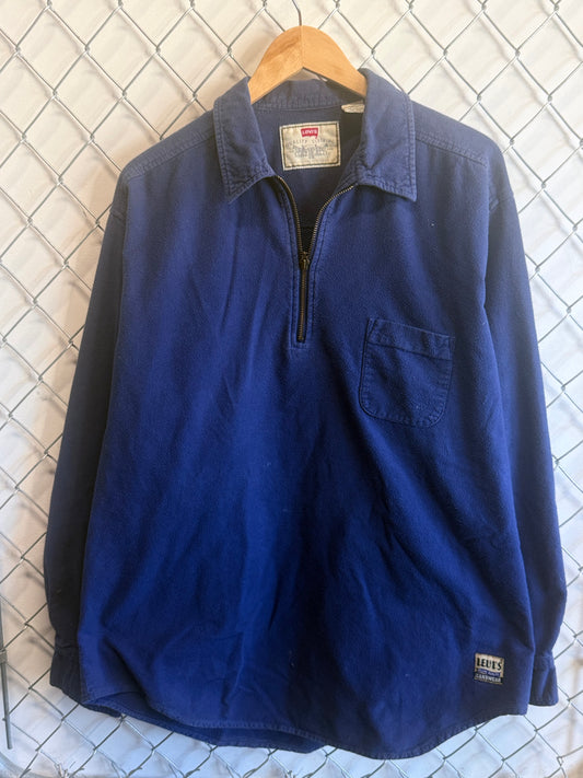 Levi's Blue Quarter Zip Long Sleeve Collared Shirt Size Large