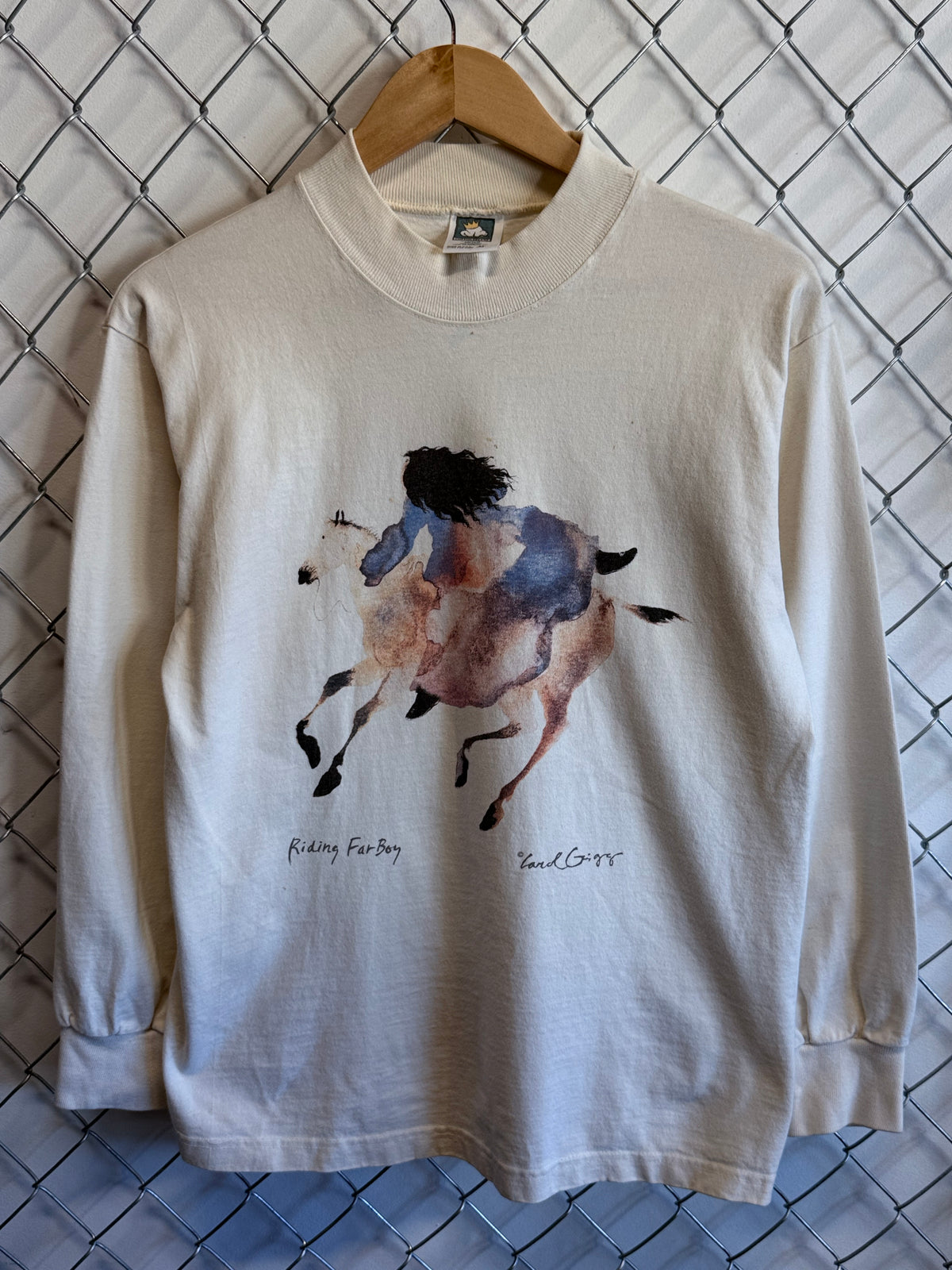 Vintage 90's Carol Griggs Riding Far Boy Art Painting Sweater Size Medium