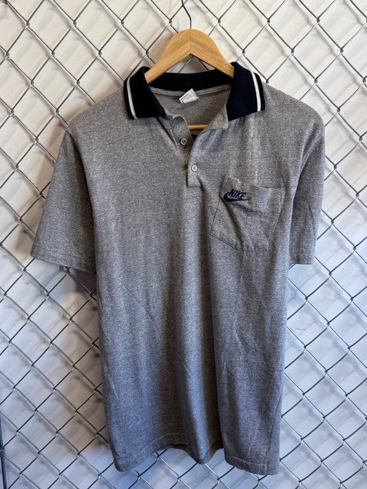 Vintage 80's Nike Sportswear Grey Pocket Polo Shirt Size Large